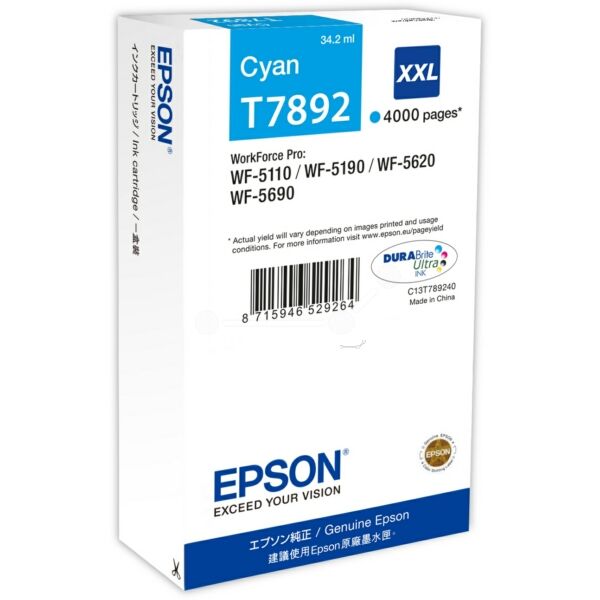 Original Tintenpatrone Epson T7892XXL Cyan