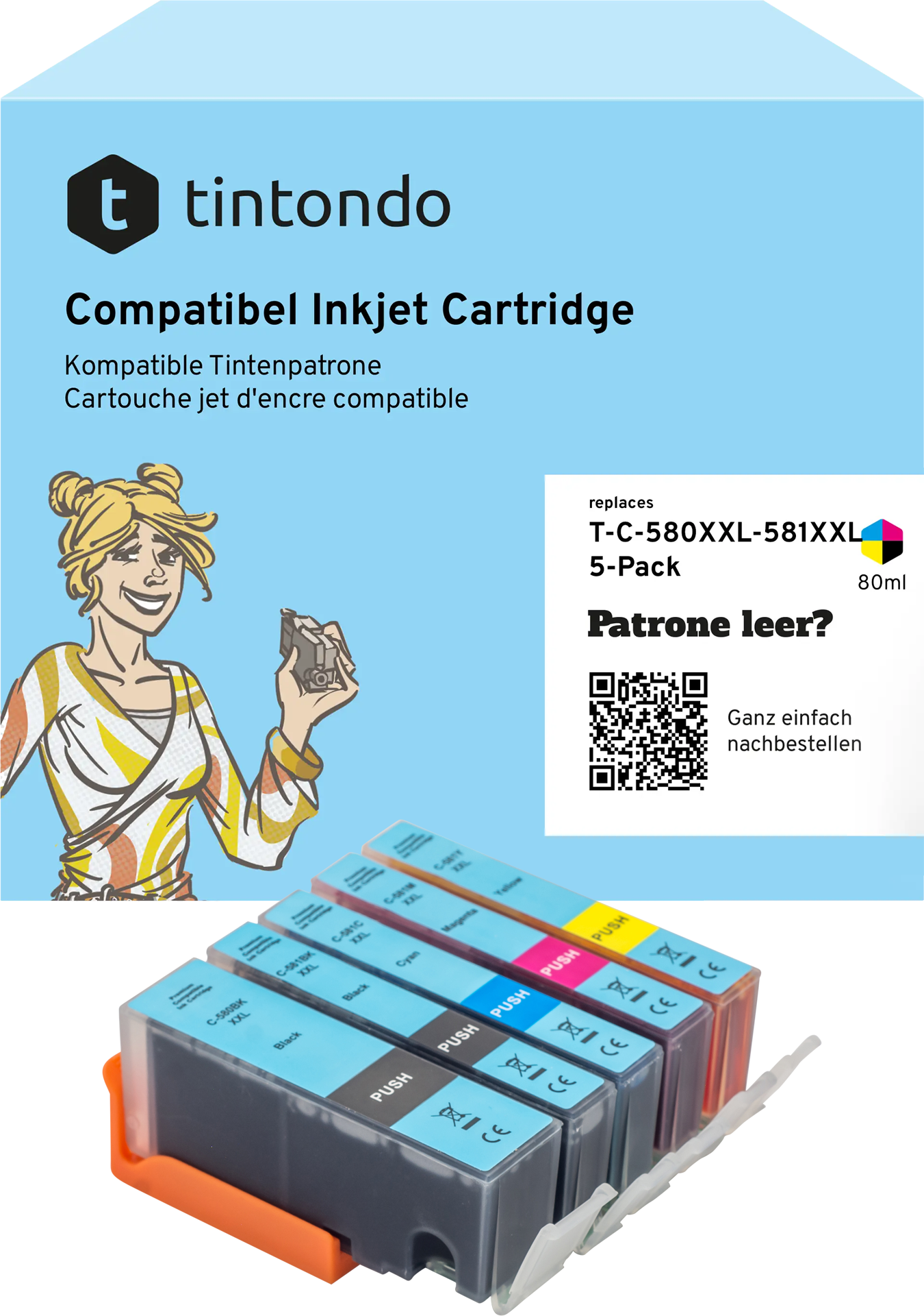 Tintenpatronen kompatibel zu Canon PGI-580XXL / CLI-581XXL CMYK+1BK Multipack – passend für Canon PIXMA TS705, TS6150, TS8350