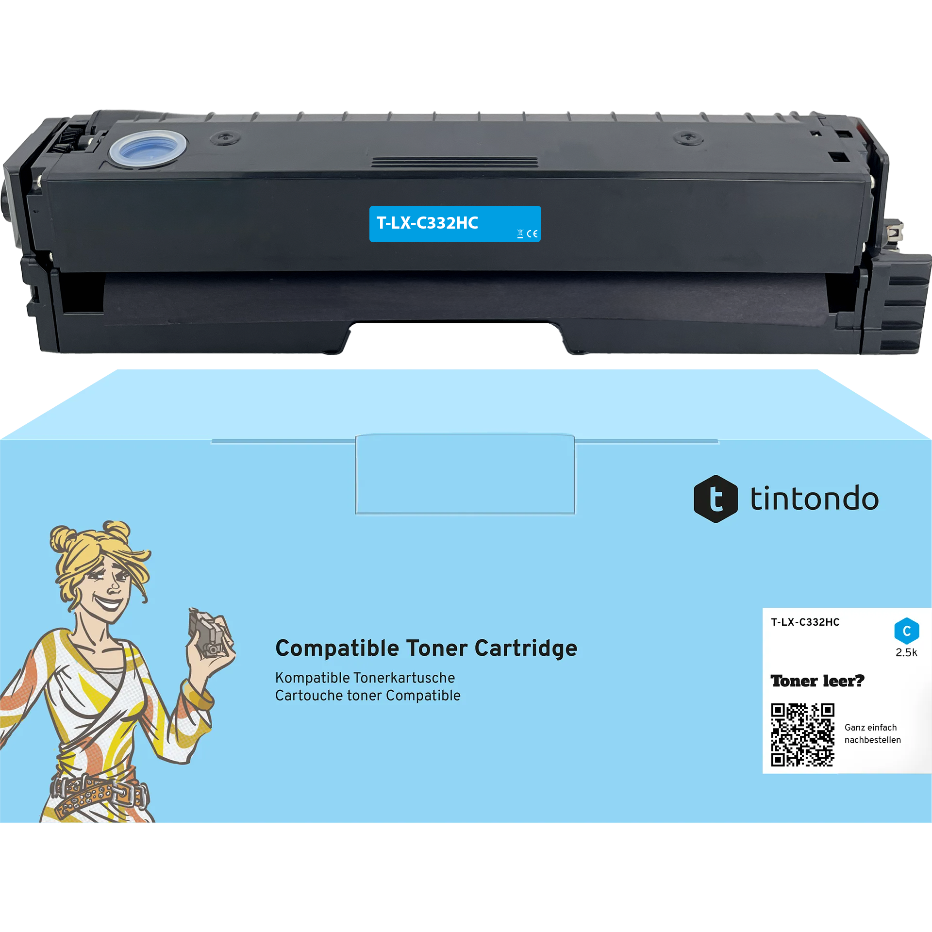 Toner kompatibel zu Lexmark C332HC0 Cyan