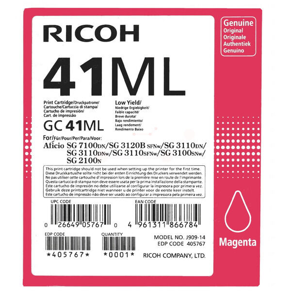 Original Gelkartusche Ricoh GC-41ML Magenta