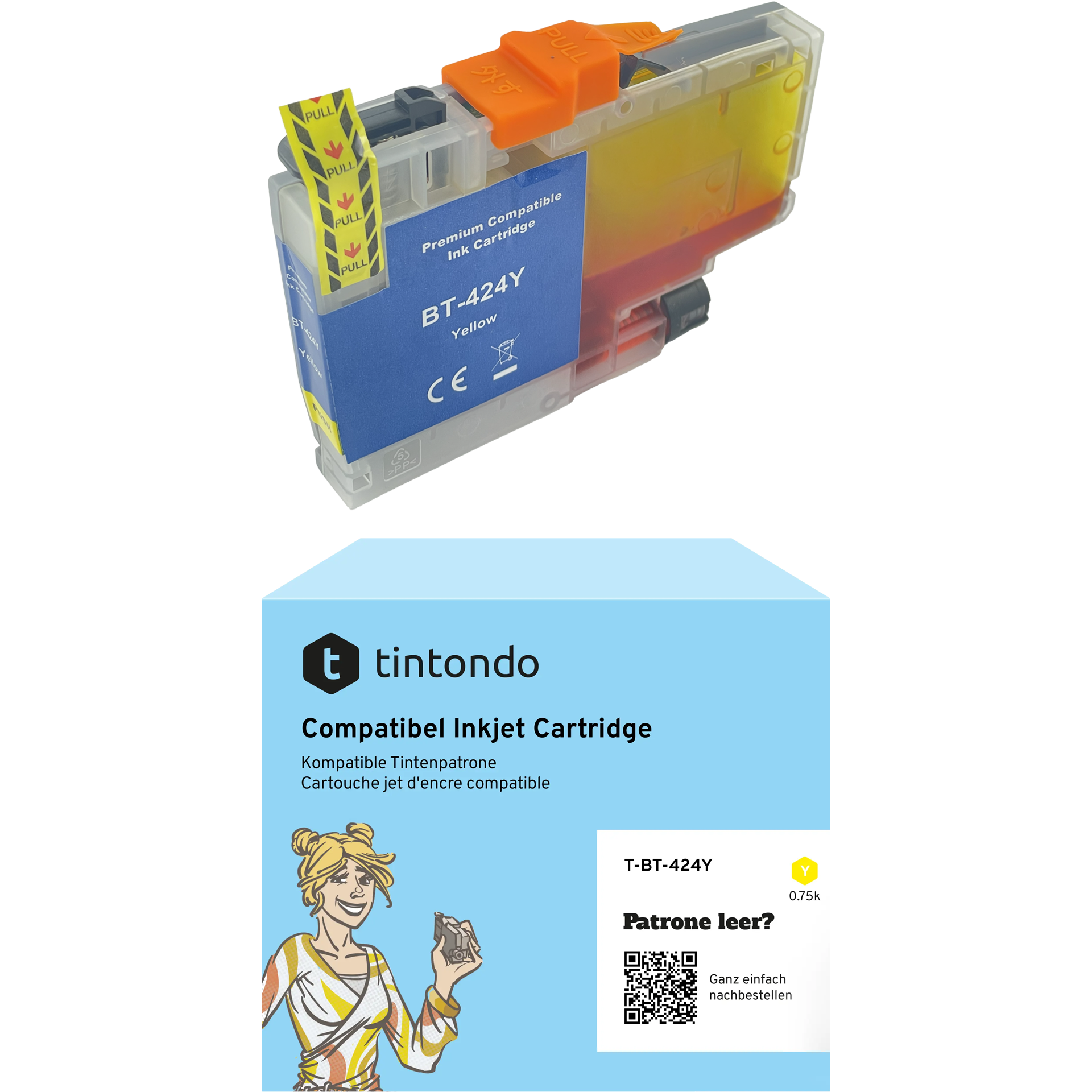 Tintenpatrone, kompatibel zu Brother LC-424 Yellow ~ 750 Seiten – passend für Brother DCP-J1200W, DCP-J1200DW, DCP-J1200WE