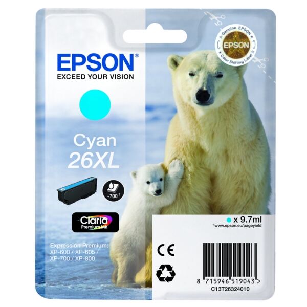 Original Tintenpatrone Epson 26XL Cyan