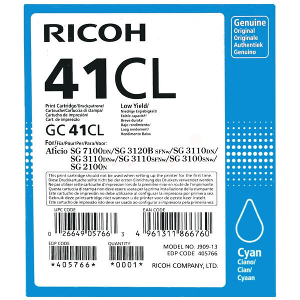 Original Gelkartusche Ricoh GC-41CL Cyan