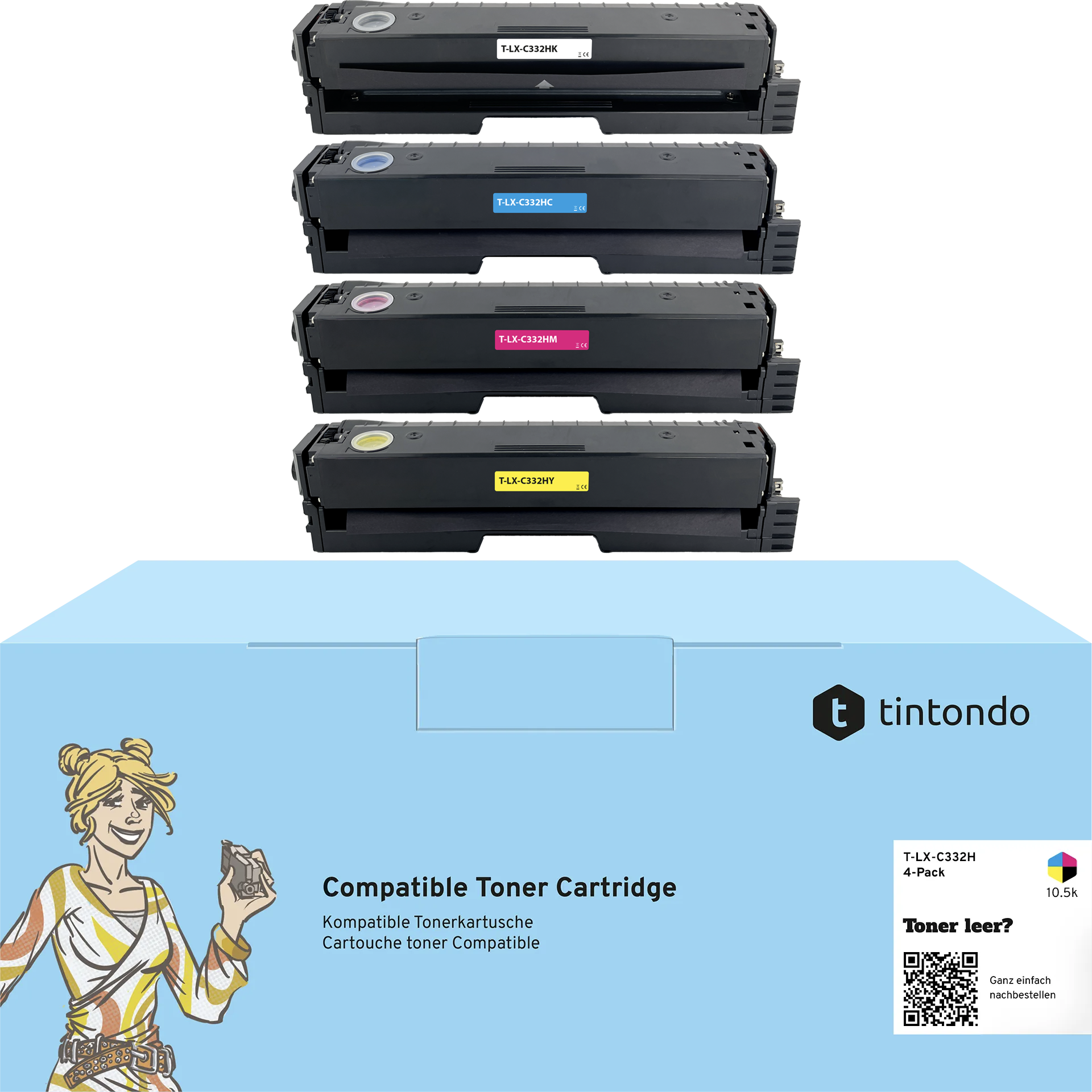 Toner kompatibel zu Lexmark C332HK0 C332HC0 C332HM0 C332HY0 BKCMY 4er Set