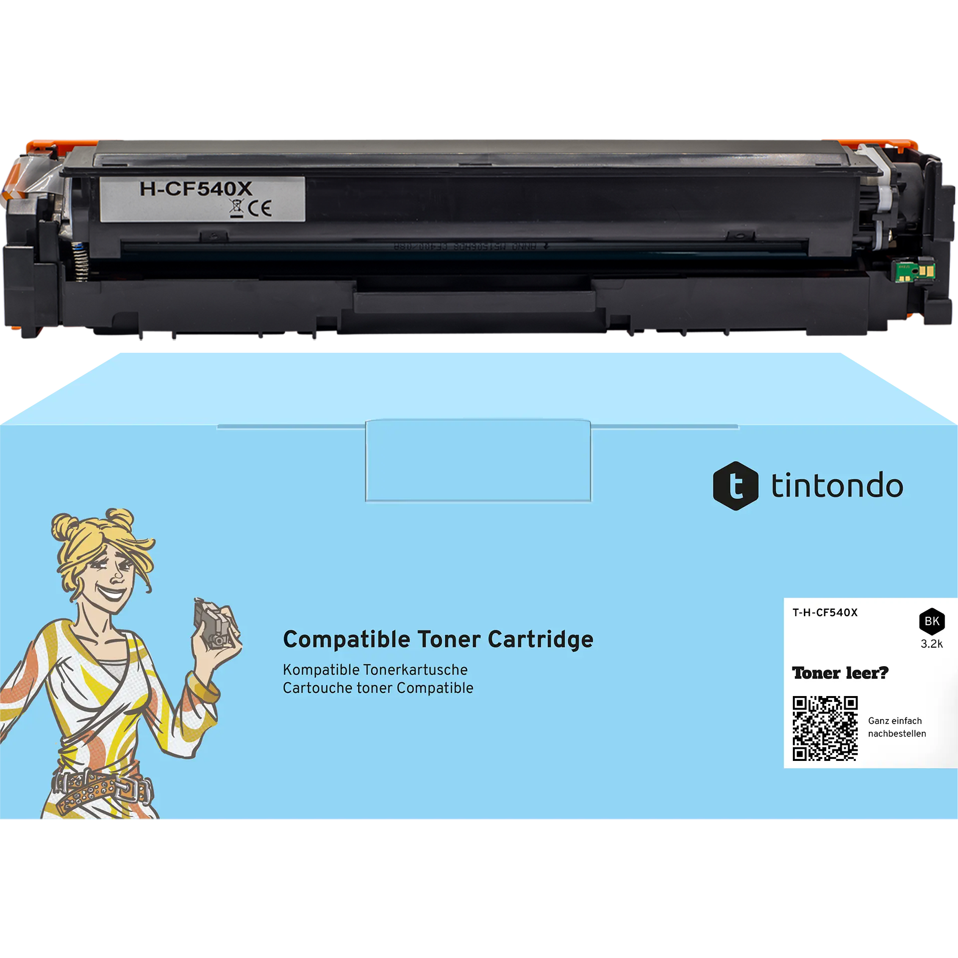 Toner, kompatibel zu HP CF540X 203X Black ~ 3.200 Seiten  für HP Color LaserJet Pro M254dw, HP Color LaserJet Pro M281fdw
