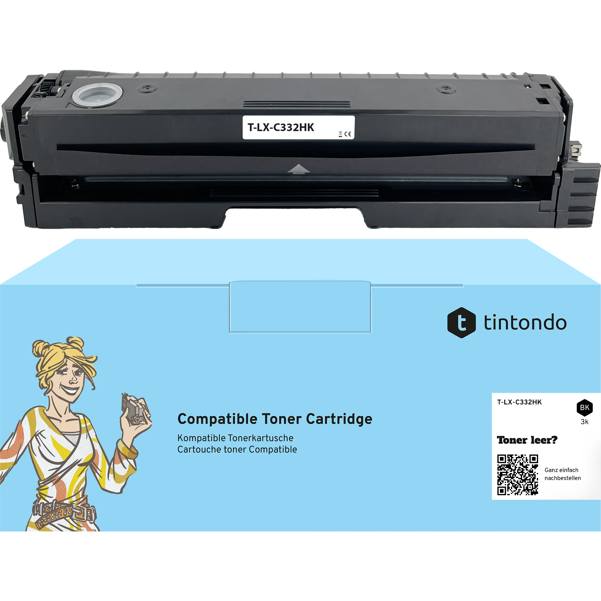 Toner kompatibel zu Lexmark C332HK0 Schwarz