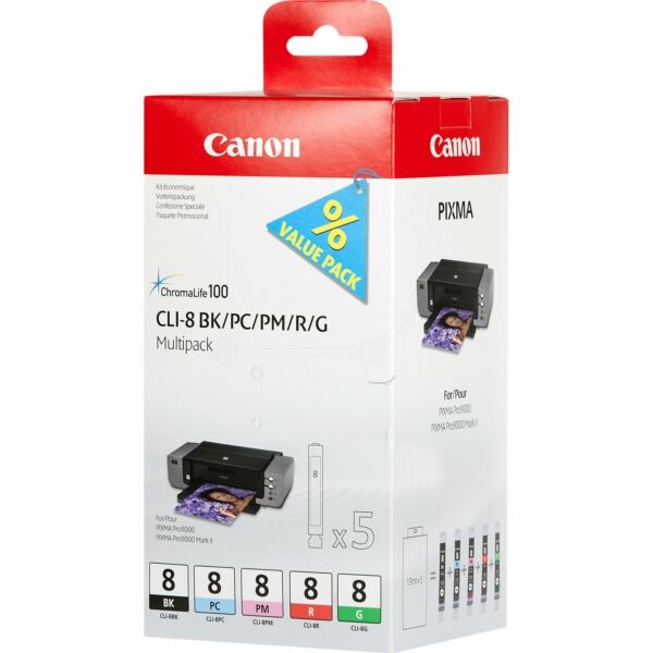 Original Tintenpatronen Canon CLI-8 Fünferpack BK/PC/PM/G/R