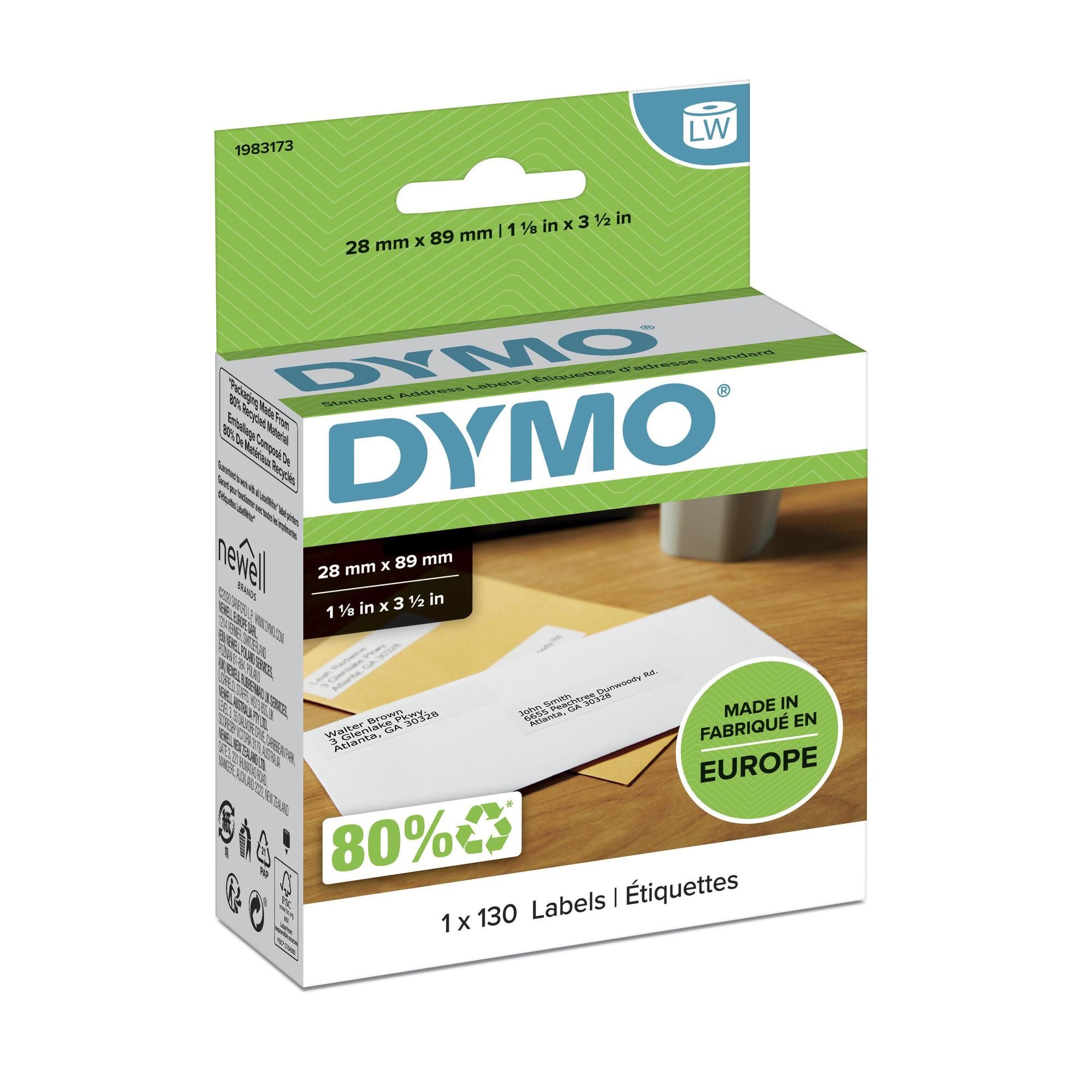 Dymo Original Adressetiketten 28 x 89 mm – 1 Rolle = 130 Etiketten, weiß, für LabelWriter