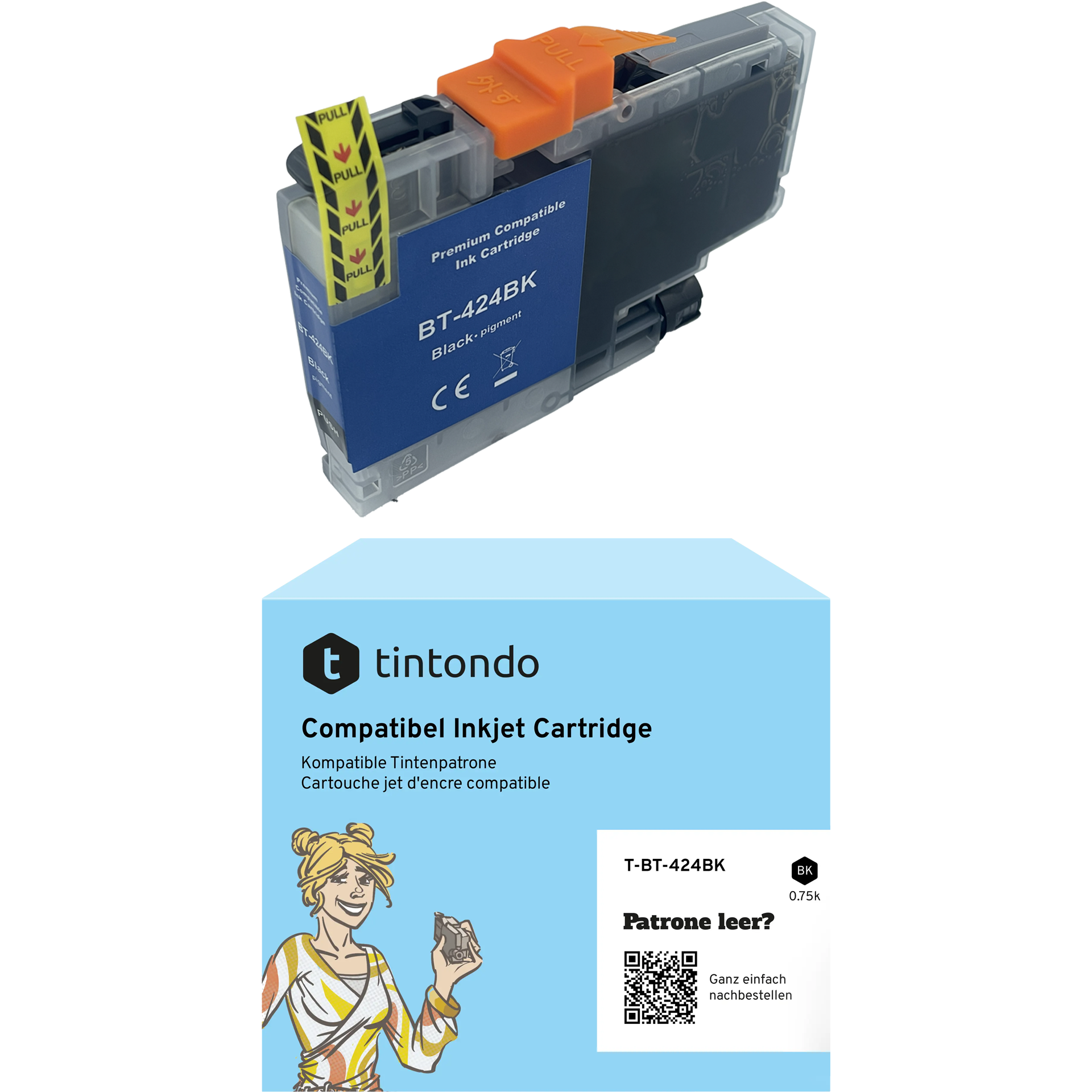 Tintenpatrone, kompatibel zu Brother LC-424 Black ~ 750 Seiten – passend für Brother DCP-J1200W, DCP-J1200DW, DCP-J1200WE