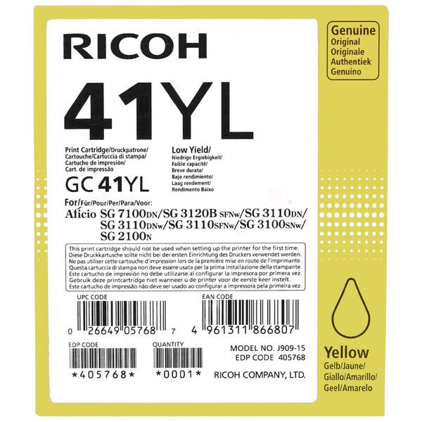 Original Gelkartusche Ricoh GC-41YL Yellow