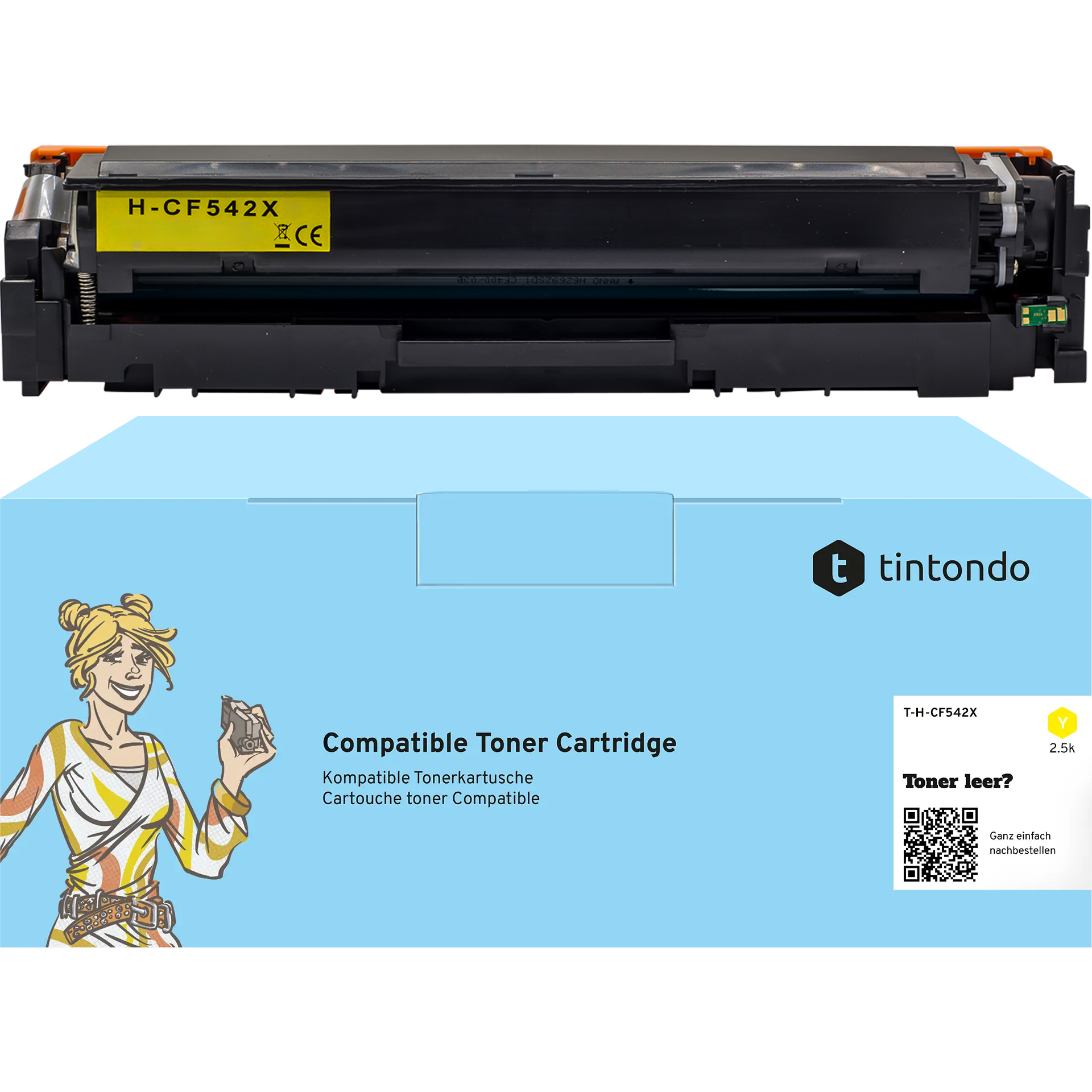 Toner, kompatibel zu HP CF542X 203X Yellow ~ 2.500 Seiten  für HP Color LaserJet Pro M254dw, HP Color LaserJet Pro M281fdw