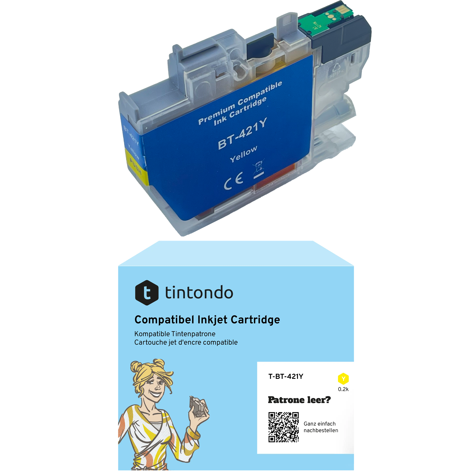 Tintenpatrone, kompatibel zu Brother LC-421 Yellow ~ 200 Seiten – passend für Brother DCP-J1050DW, MFC-J1012DW, MFC-J1010DW