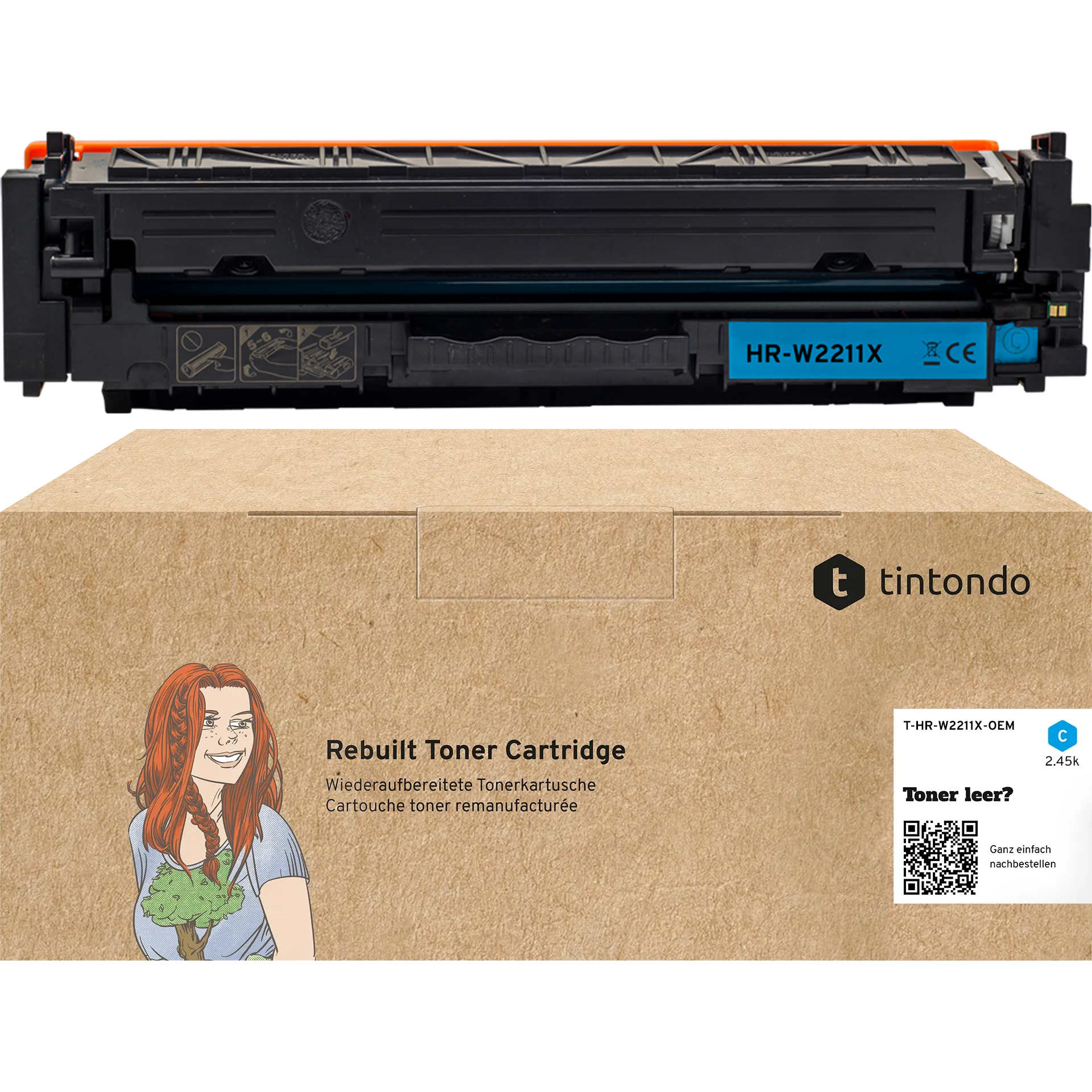 Recycelter Toner HP W2211X 207X Cyan ~ 2.450 Seiten