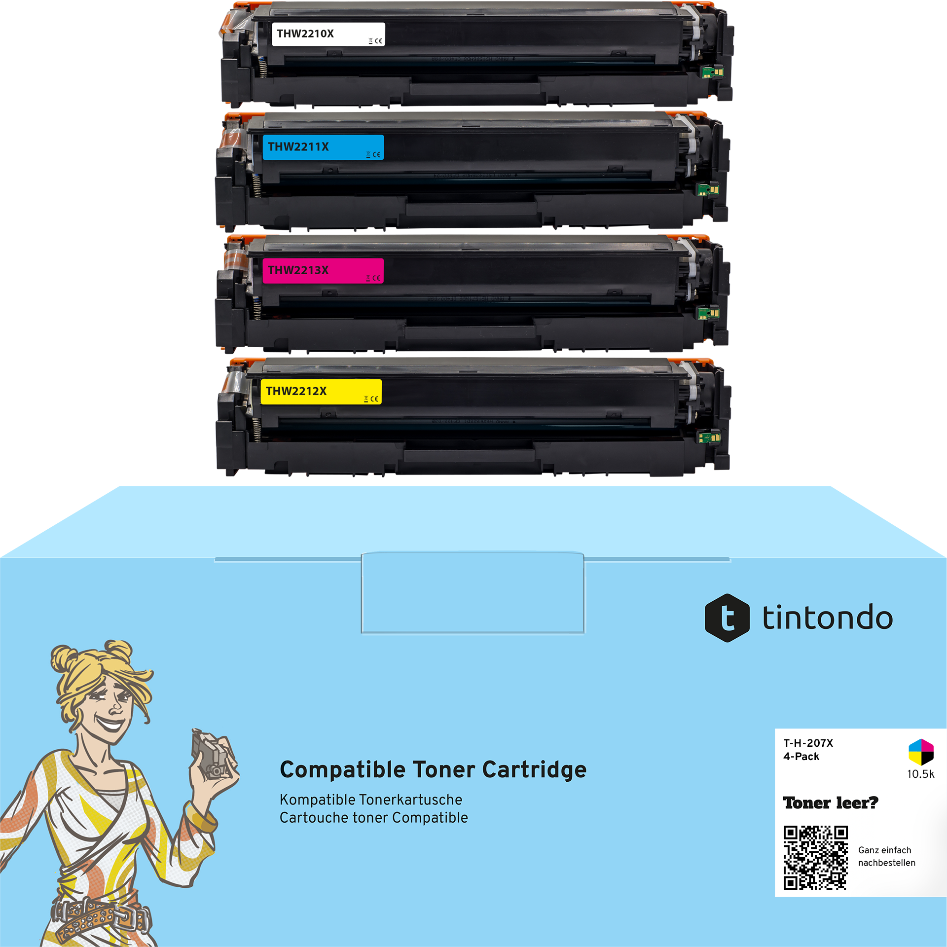 Kompatibles 4er Toner Set für HP Color LaserJet Pro MFP M283fdw W2210X W2211X W2212X W2213X 207X Schwarz Cyan Magenta Gelb