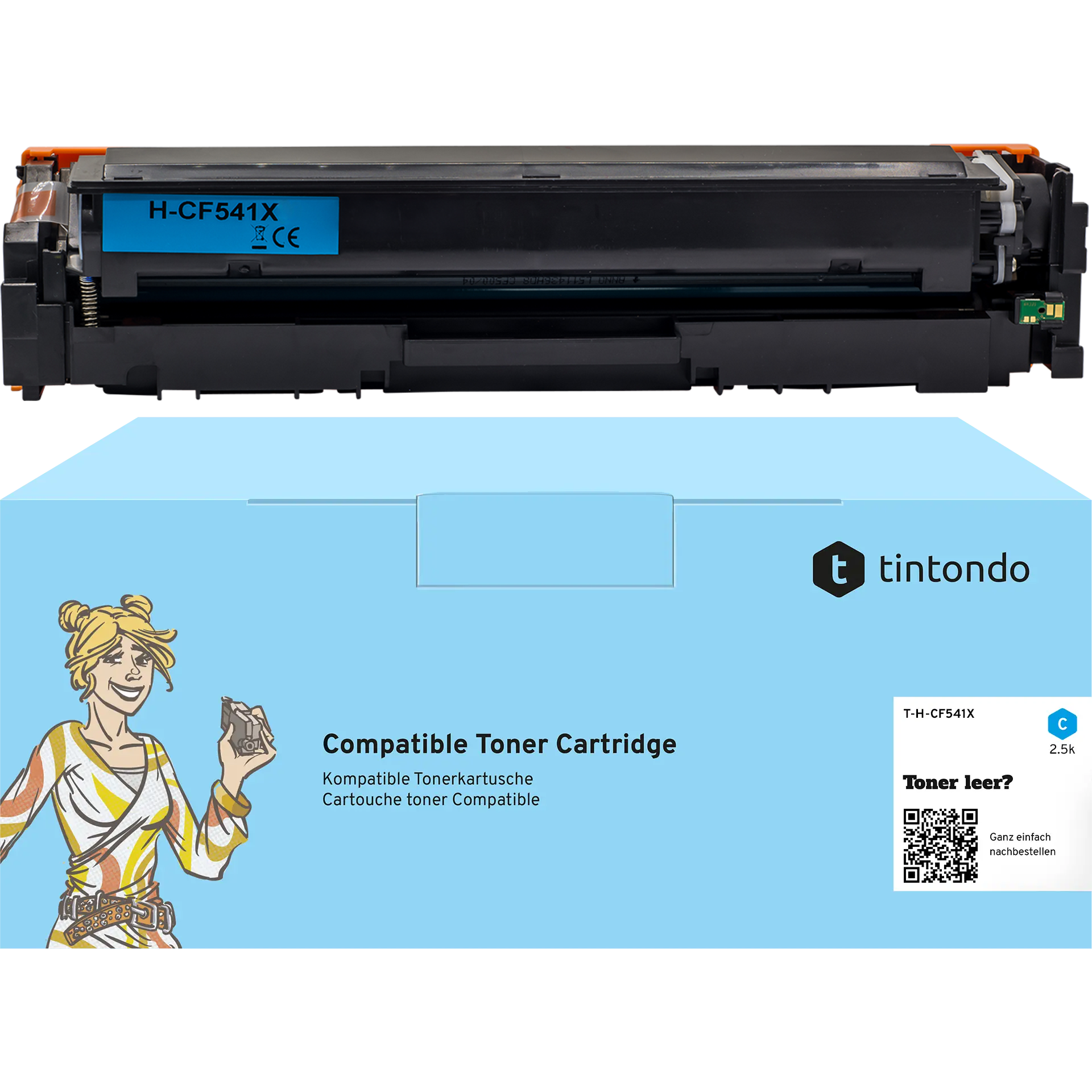 Toner, kompatibel zu HP CF541X 203X Cyan ~ 2.500 Seiten  für HP Color LaserJet Pro M254dw, HP Color LaserJet Pro M281fdw
