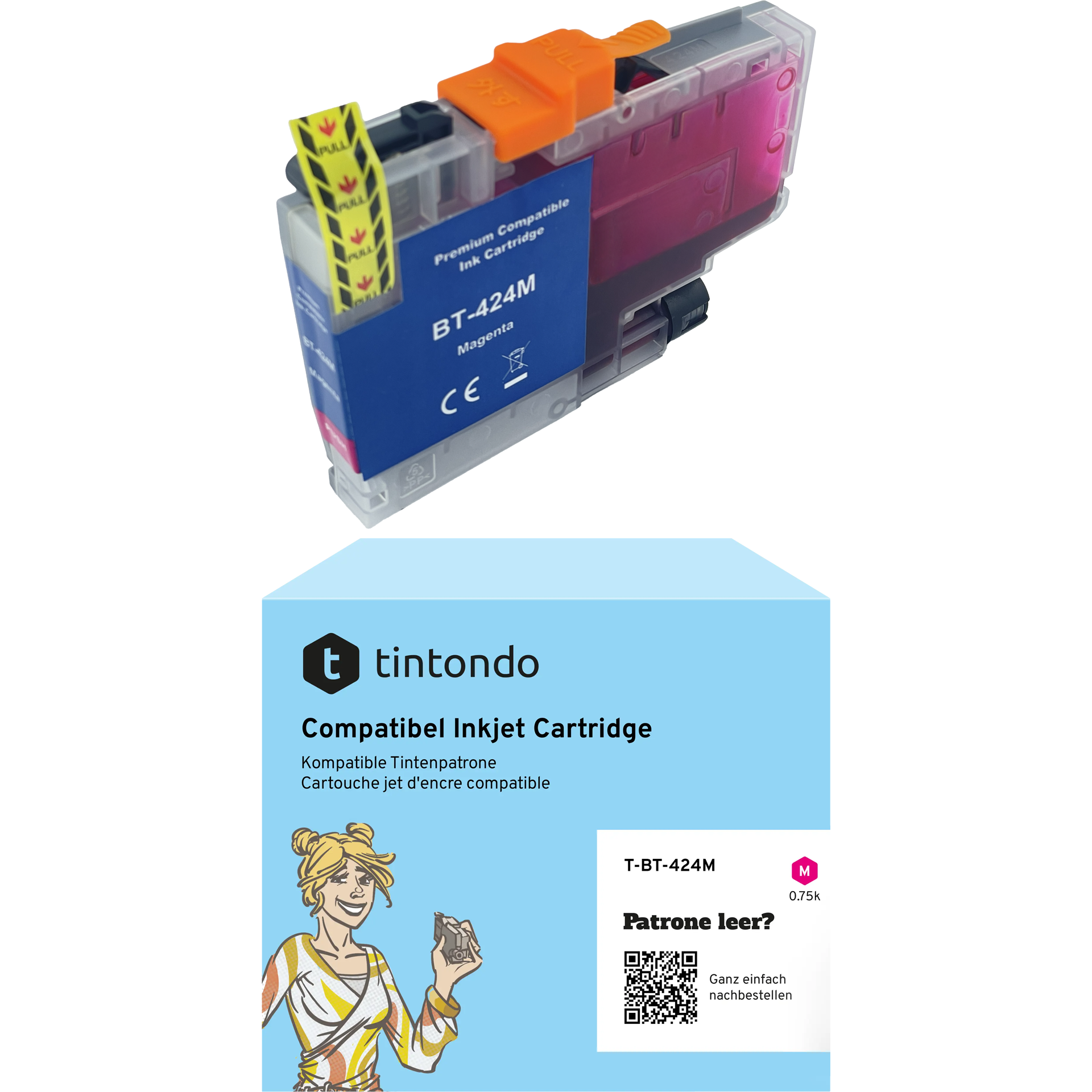 Tintenpatrone, kompatibel zu Brother LC-424 Magenta ~ 750 Seiten – passend für Brother DCP-J1200W, DCP-J1200DW, DCP-J1200WE