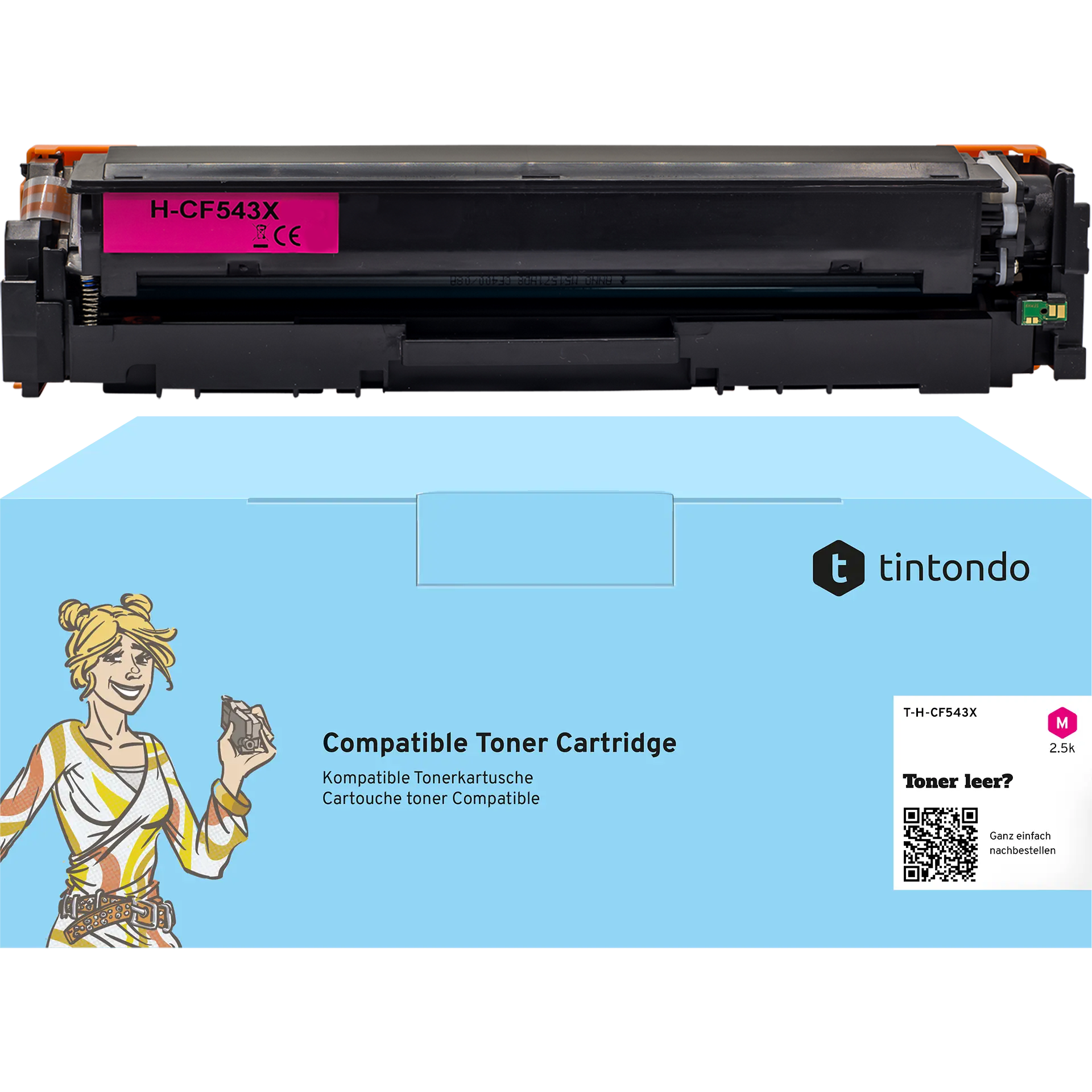 Toner, kompatibel zu HP CF543X 203X Magenta ~ 2.500 Seiten  für HP Color LaserJet Pro M254dw, HP Color LaserJet Pro M281fdw