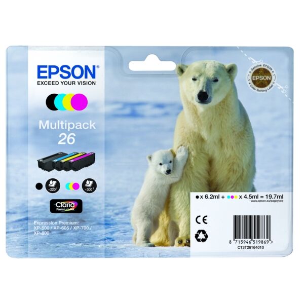 Original Tintenpatronen Epson 26 Viererpack CMYK