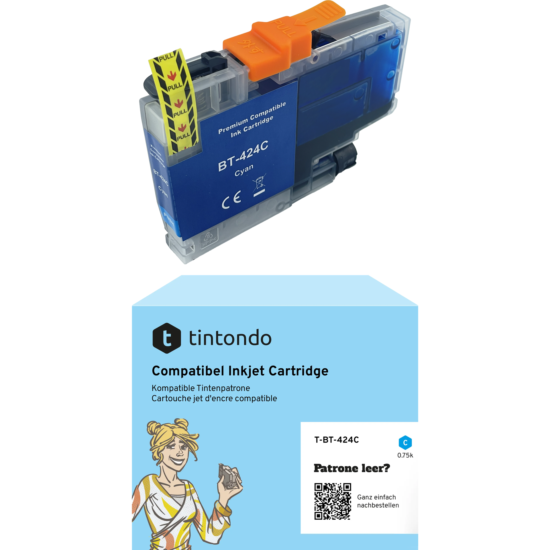 Tintenpatronen kompatibel zu Brother LC-424 Cyan ~ 750 Seiten – passend für Brother DCP-J1200W, DCP-J1200DW, DCP-J1200WE