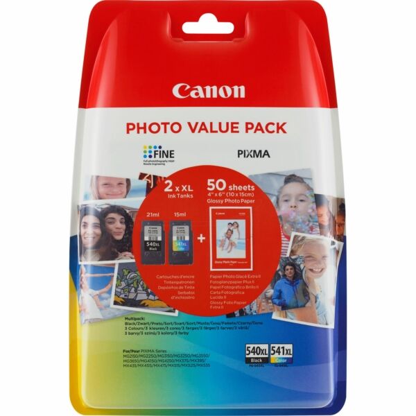 Original Druckerpatronen Canon PG-540XL+CL-541XL Doppelpack Black and Color +50 Blatt 4x6 Fotopapier